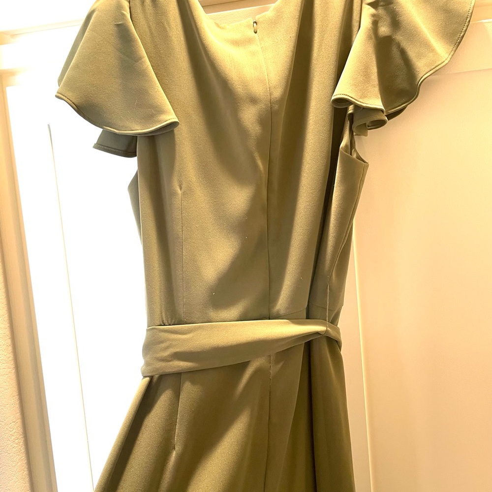 NWT Antonio Melani khaki Jumpsuit Size 14  Cap Sleeves Tie Waist Gorgeous!